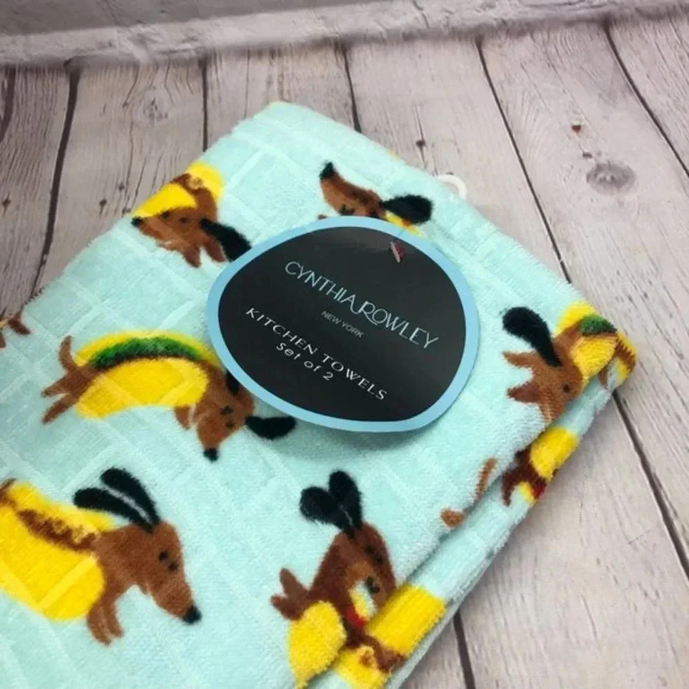 NWT Dachshund hot dog kitchen towel set of 2 Cynthis Rowley